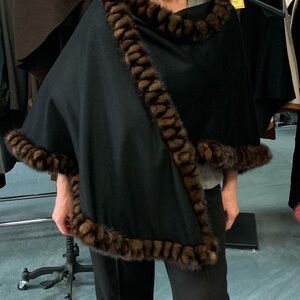 100% Cashmere Wrap with Genuine Mink Fur Trim